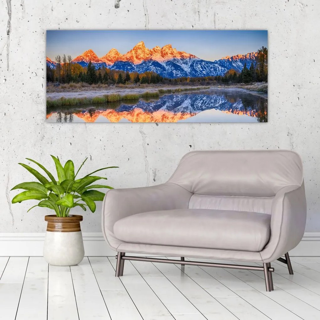 Tablou cu vârfuri de munți înzăpezăți (120x50 cm)