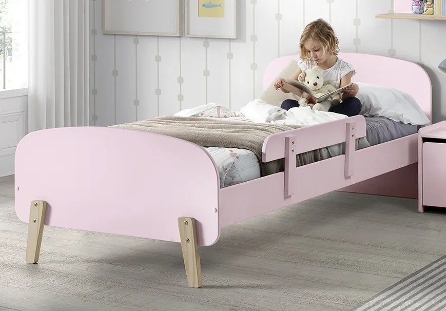 Set KIDDY în roz format dintr-un Pat copii (90x200) și o bară de siguranță.