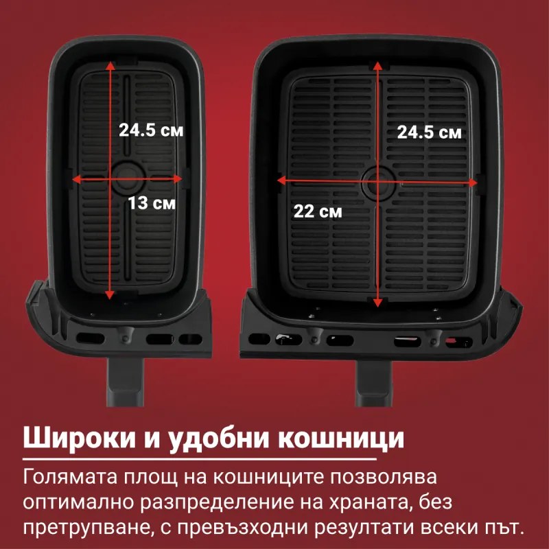 Friteuza dubla cu aer cald 8in1 Instant Pot Vortex DUAL SPLIT, 2600 W, 11 l, 205 °C, EvenCrisp, Gatit sincronizat, Comanda tactila, Negru/Inox