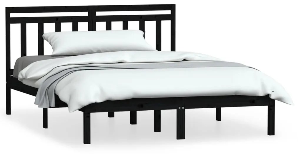 3100598 vidaXL Cadru pat 5FT King Size, negru, 150x200 cm, lemn masiv