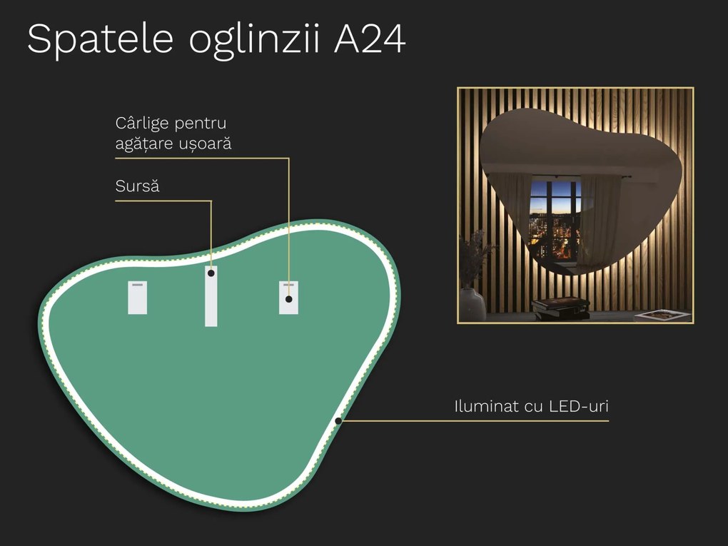 Oglindă LED organică cu iluminare A24