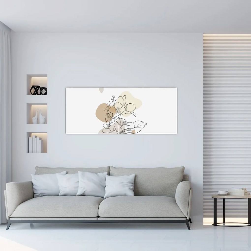 Tablou - Flori bej cu fluture N⁰1 (120x50 cm)