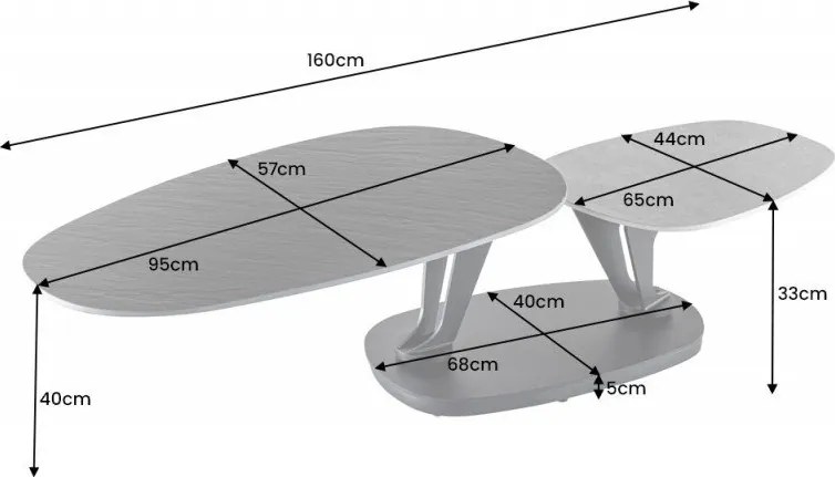 Masuta de cafea moderna cu doua blaturi rotative din ceramica Movement 160cm