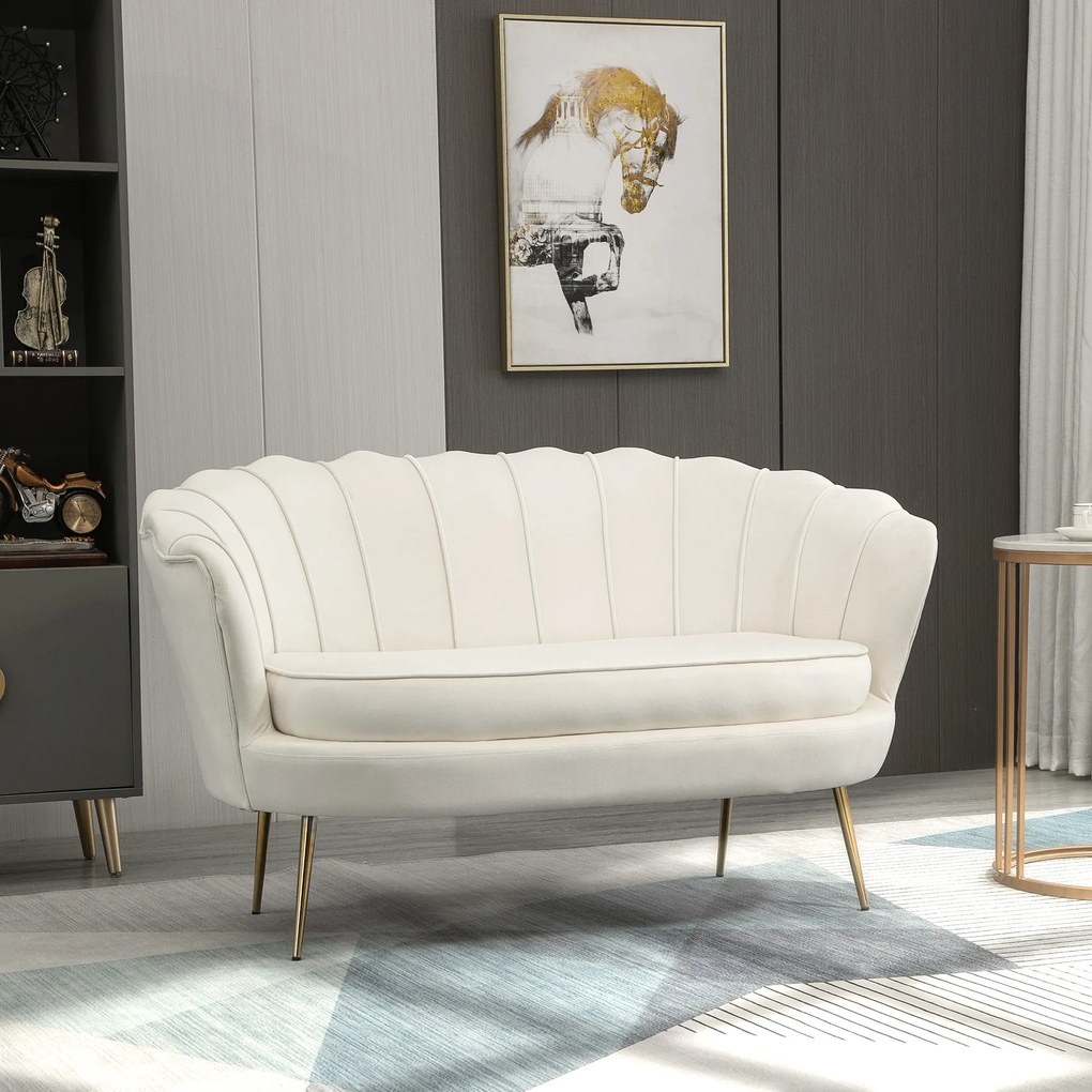 HOMCOM Canapea 2 Locuri Crem în Stil Vintage Industrial Chic din Catifea pentru Eleganță în Intrare | Aosom Romania