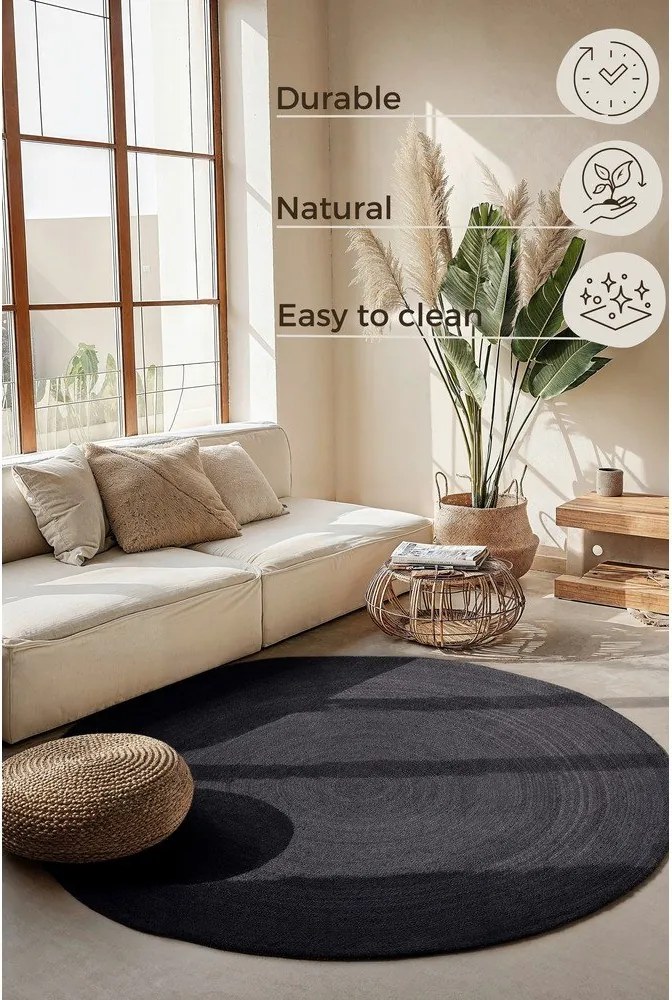 Covor negru reversibil/țesut manual rotund din iută ø 140 cm Braided – Hanse Home