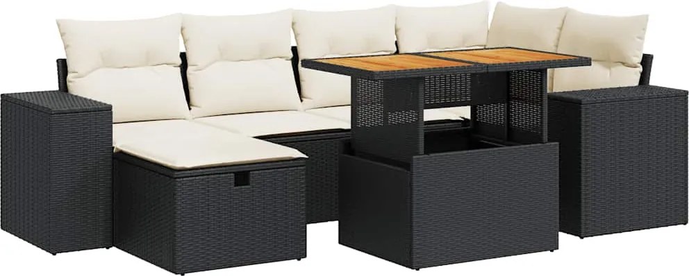 vidaXL Set mobilier grădină perne 8 piese negru, poliratan/lemn acacia