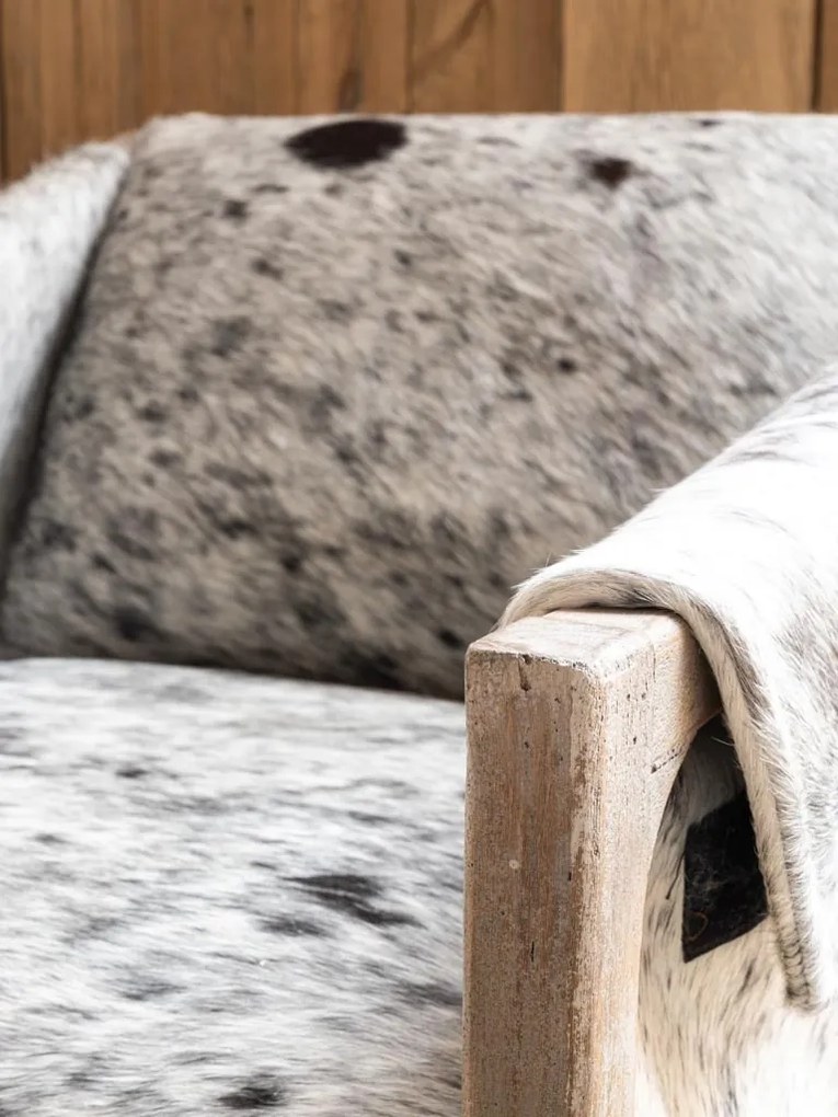 Fotoliu din piele naturală de vaca si structura din lemn de mango, 68×83×72 cm, „Rochebrune"