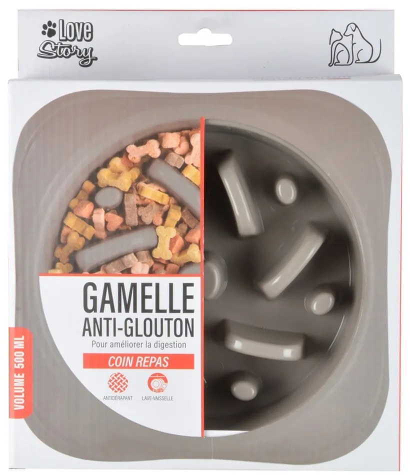 Bol pentru hrănire lentă pentru câini din plastic – Love Story