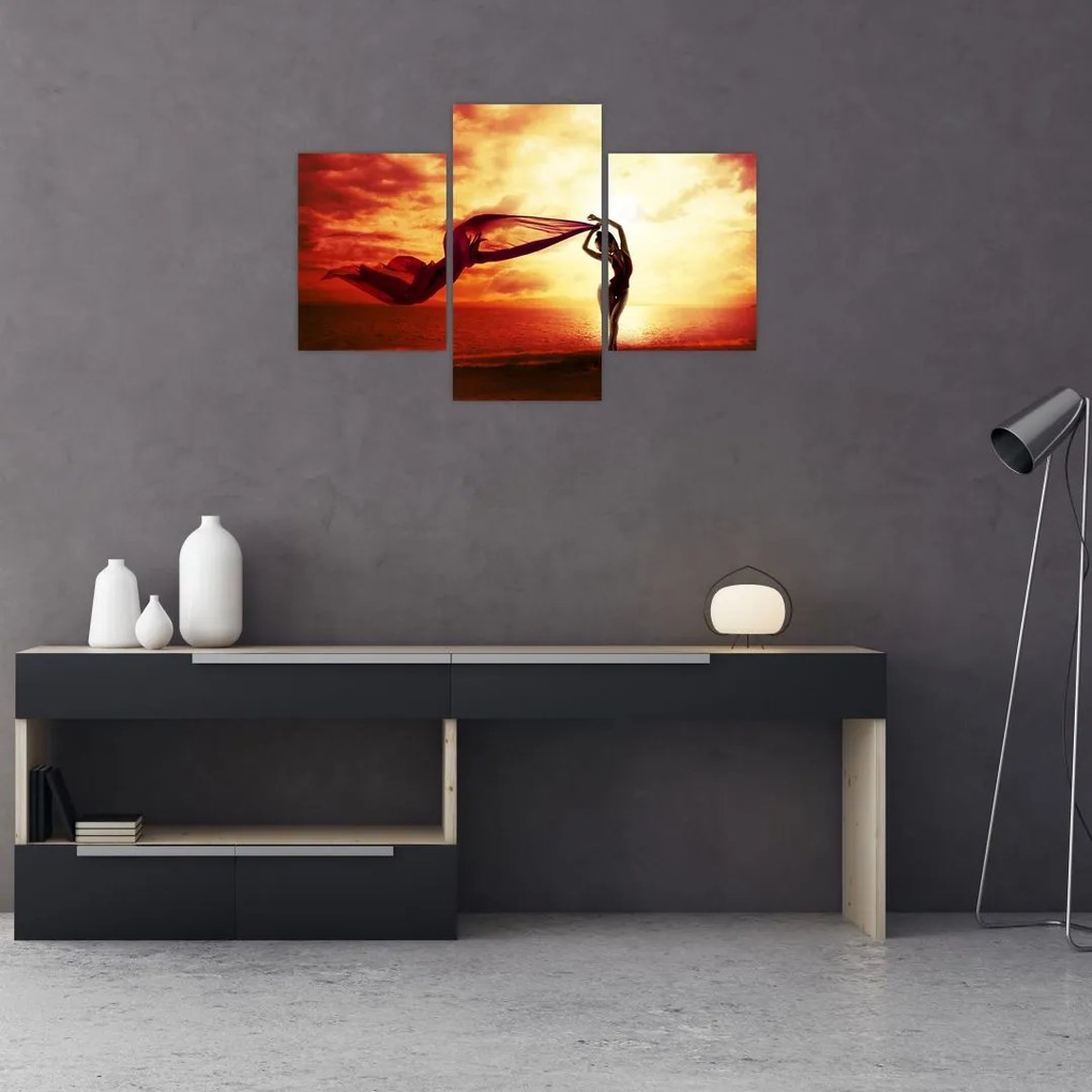 Tablou - Silueta femeii la apus de soare (90x60 cm)