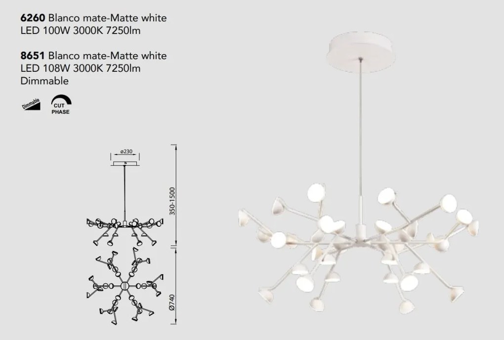 Lustra LED dimabil design modern ADN alb Large