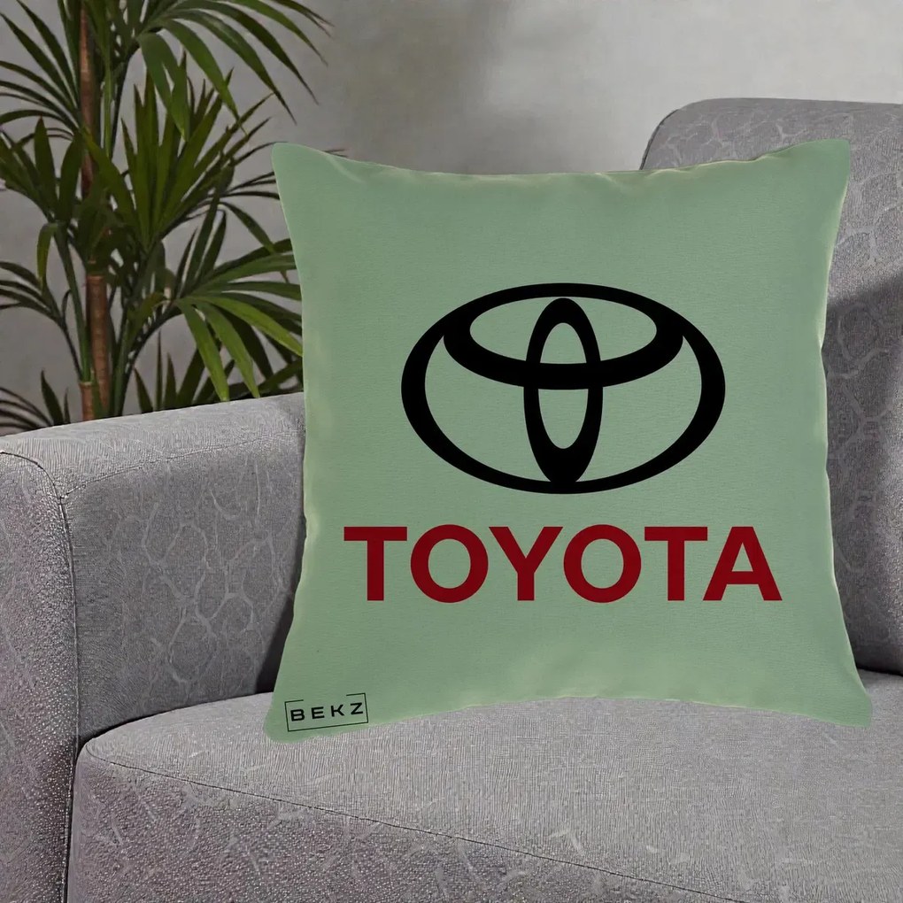 Perna Personalizata cu emblema Toyota, 40x40 cm, Verde, Husa Detasabila, Perna Inclusa, BEKZ®