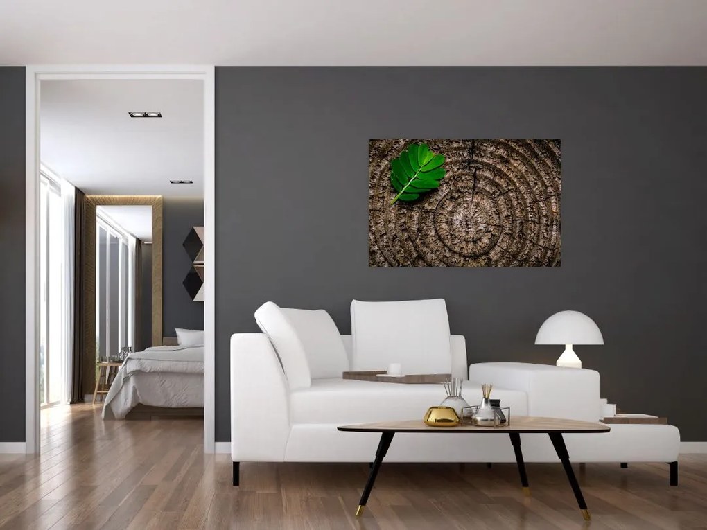 Tablou cu frunză pe trunchi de copac (90x60 cm)