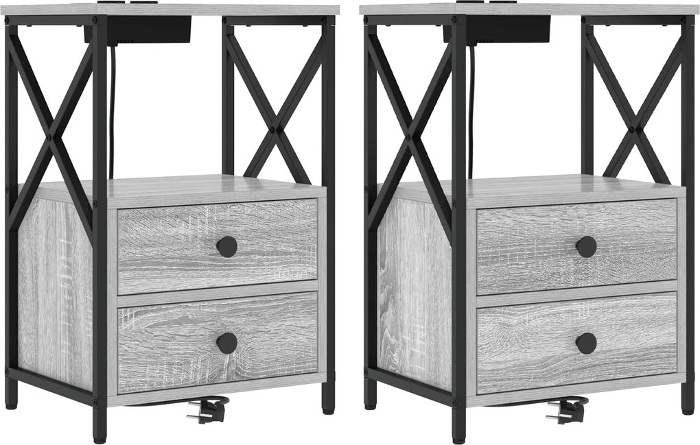 vidaXL Dulap de noapte 2 pcs Gri Sonoma 40 x 31 x 60 cm Lemn compozit