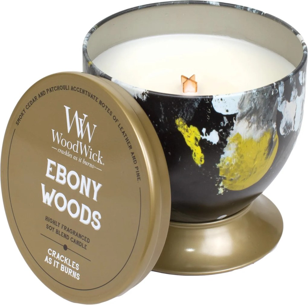 WoodWick parfumata lumanare Artisan Ebony Woods metalic