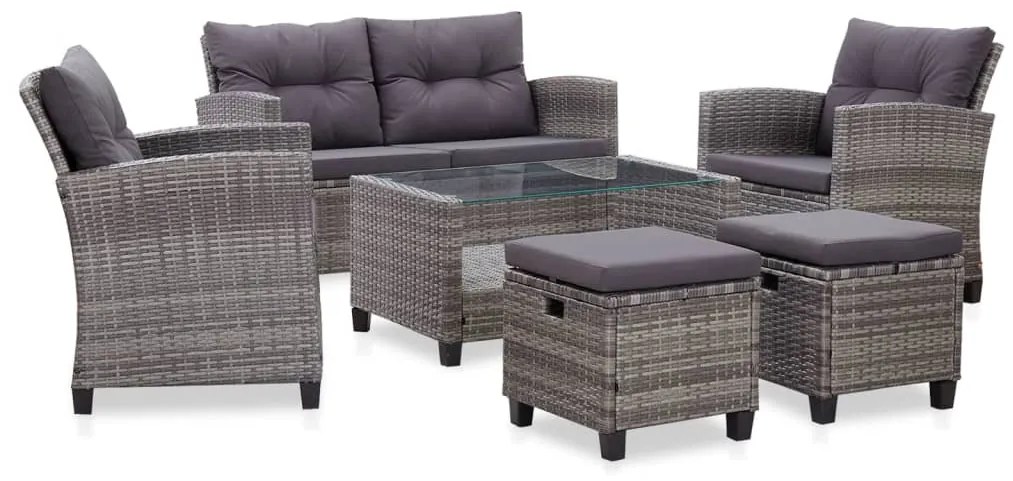vidaXL Set mobilier grădină cu perne, 6 piese, gri închis, poliratan