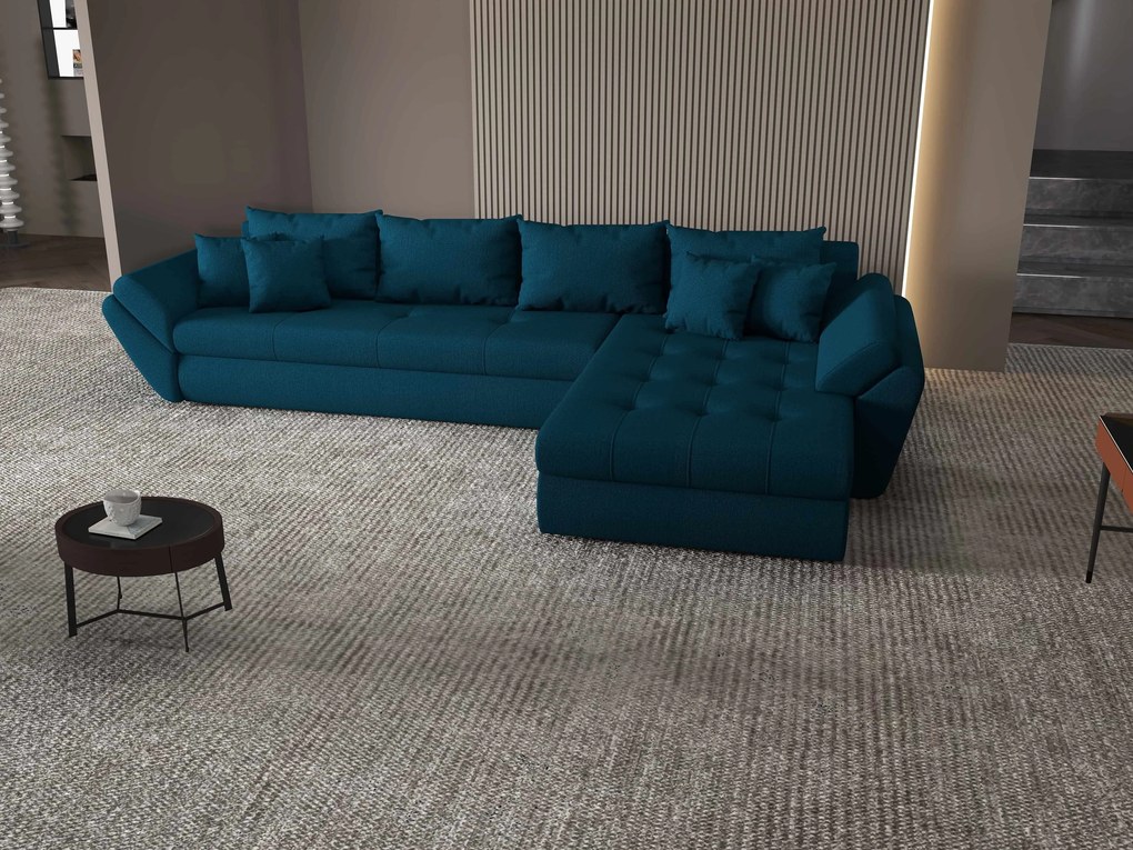 Colțar extensibil dumonde cu ladă de depozitare si sezut confortabil din spuma high-density, Loana XL Enjoy Petrol II 335x185 cm