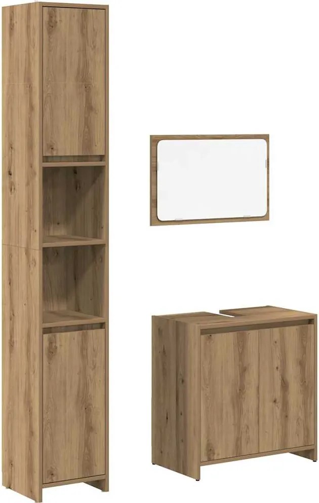 vidaXL Set mobilier de baie, 3 piese, stejar artizanal, lemn prelucrat
