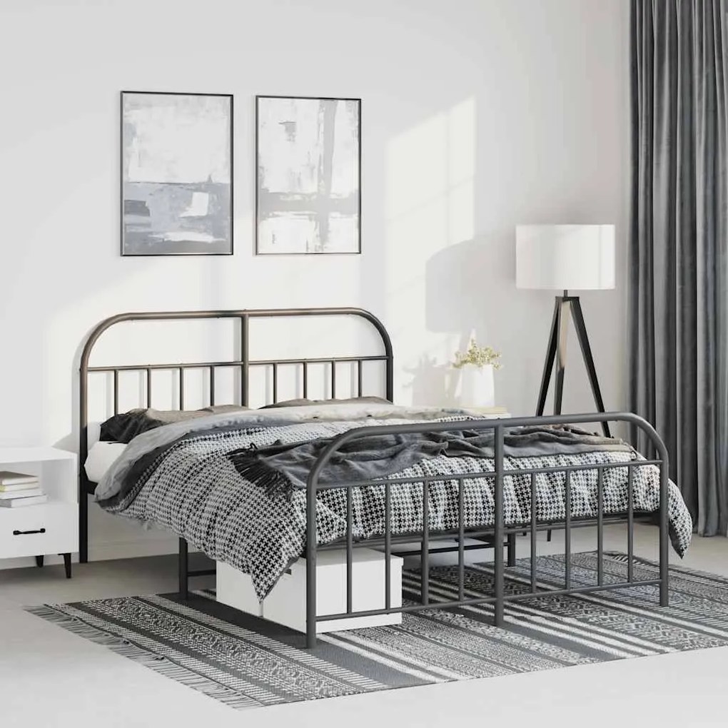 vidaXL Cadru pat metalic cu tăblie de cap/picioare, negru, 135x190 cm