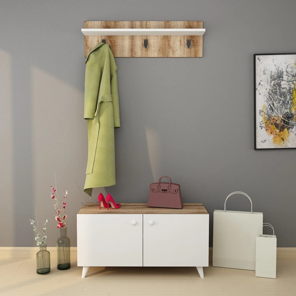 Set mobilier pentru hol Gardi (Stejar + Alb). 1072691