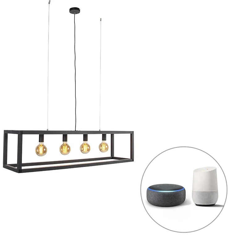 Lampă suspendată inteligentă neagră cu 4 lumini inclusiv Wi-Fi G95 - Big Cage