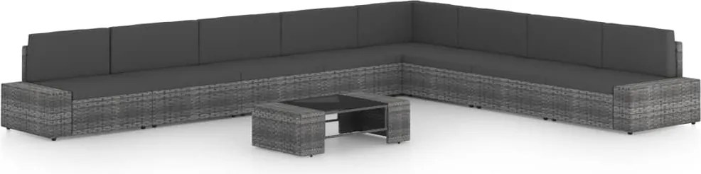 vidaXL Set mobilier de grădină cu perne, 9 piese, gri, poliratan
