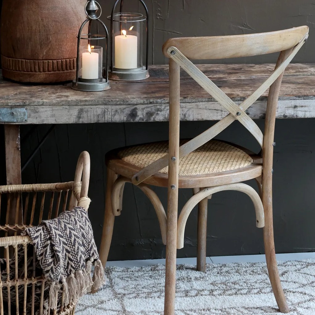 Scaun dining bej din rattan cu aspect vintage Old French