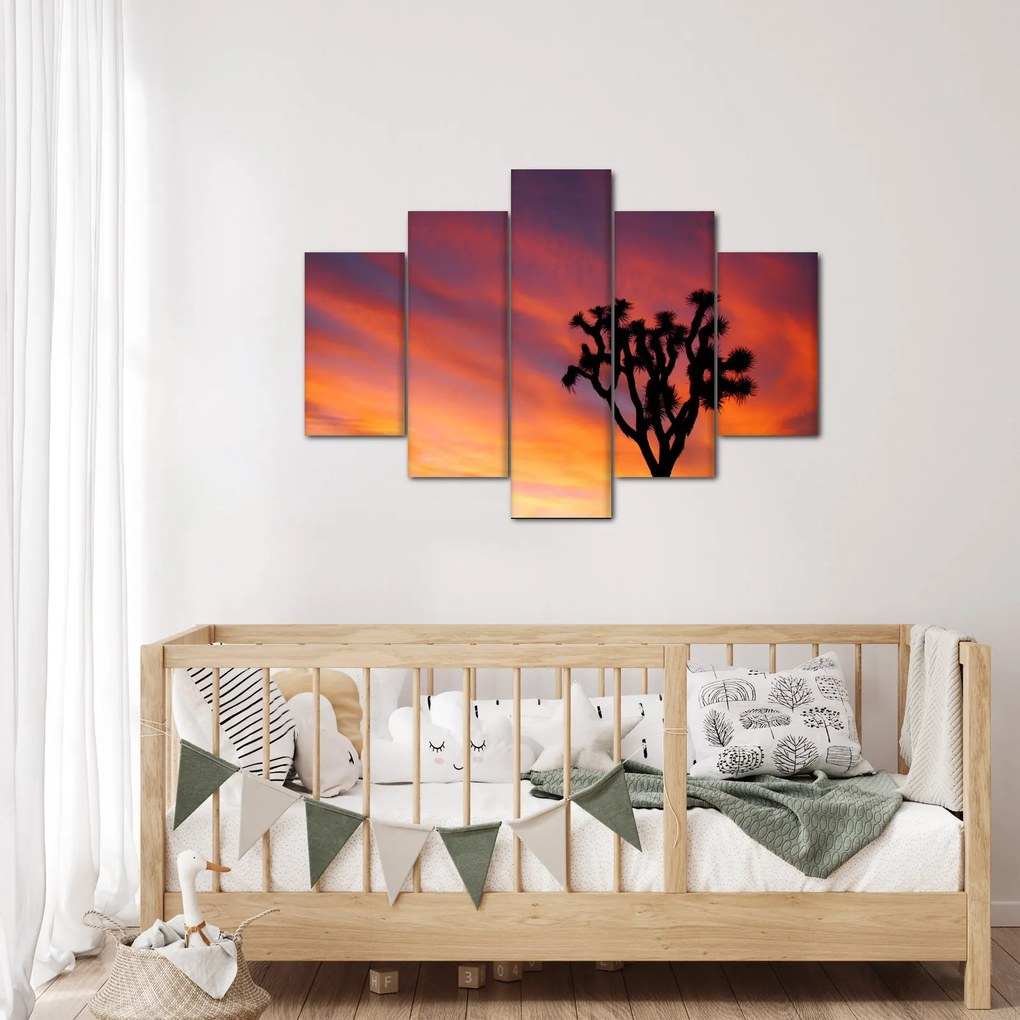 Tablou apus de soare deasupra siluetei unui copac (150x105 cm)