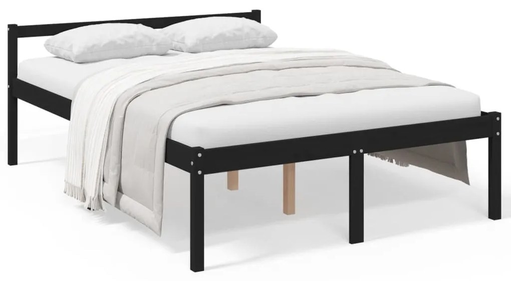 810588 vidaXL Pat pentru seniori dublu mic, negru, 120x190 cm, lemn masiv pin