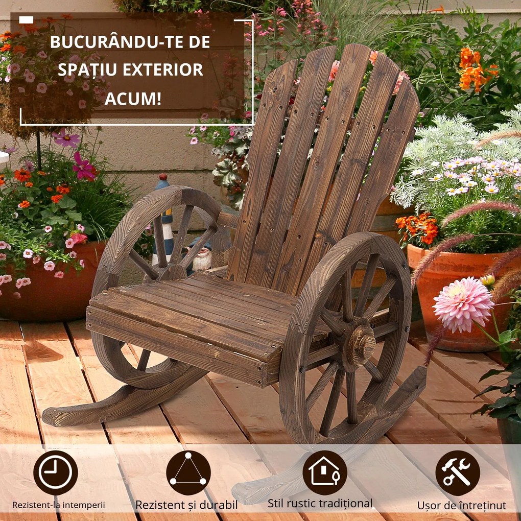 Outsunny Scaun Balansoar de Gradina din Lemn de Molid, Culoarea Lemn 88x68x92cm | Aosom Romania