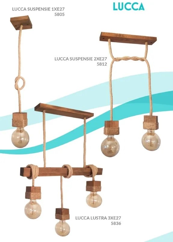 Lustra rustica cu 5 pendule fabricata manual din lemn Lucca