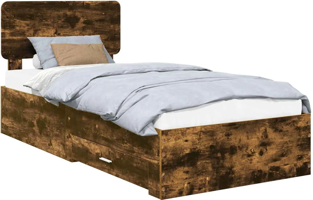 vidaXL Cadru de pat cu sertar Stejar fumuriu 90 x 200 cm Lemn compozit