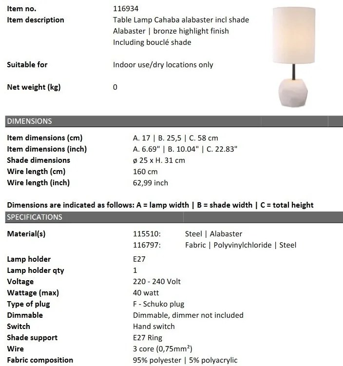 Veioza, Lampa de masa design LUX Cahaba