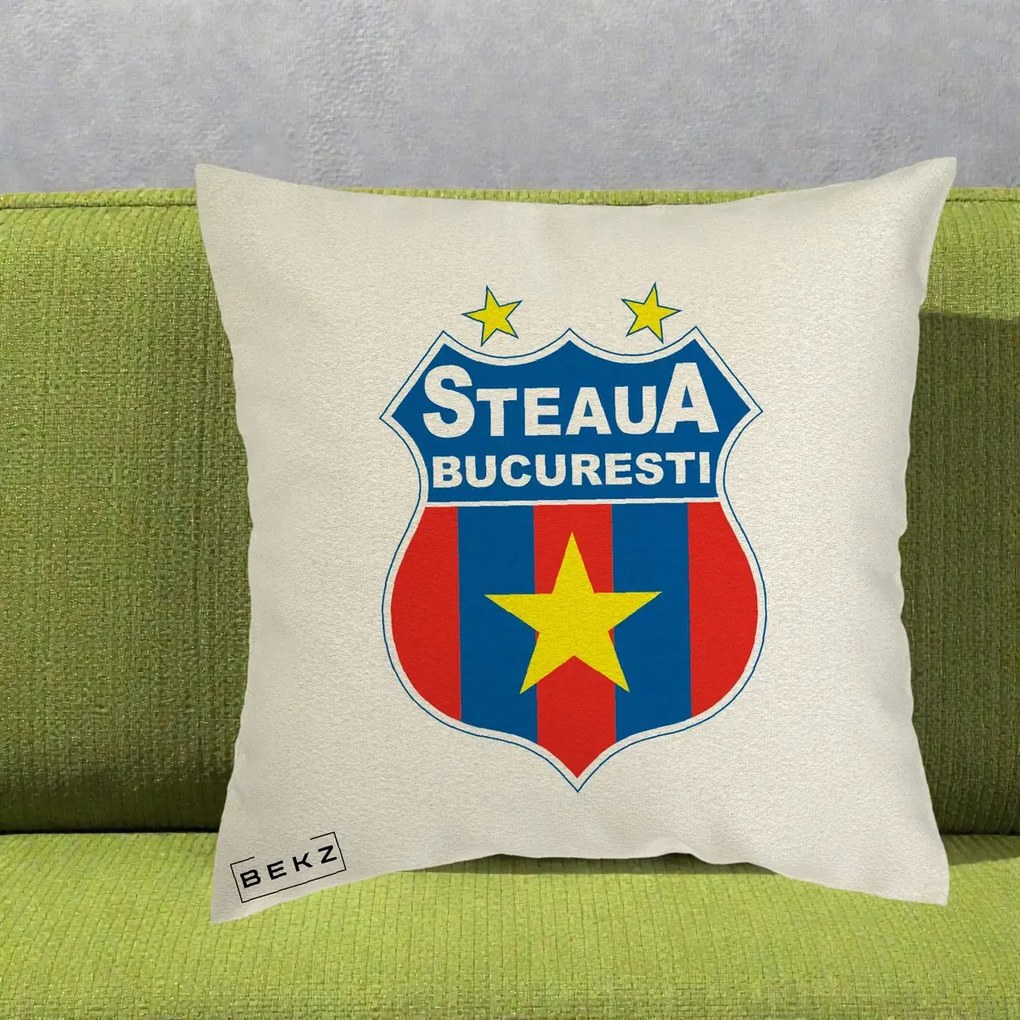 Perna Personalizata Steaua Bucuresti Fotbal, 40x40 cm, Ecru, Husa Detasabila, Perna Inclusa, BEKZ®