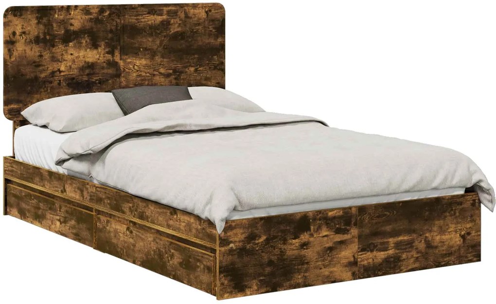 vidaXL Pat cu storage Stejar fumuriu 120 x 190 cm Lemn compozit