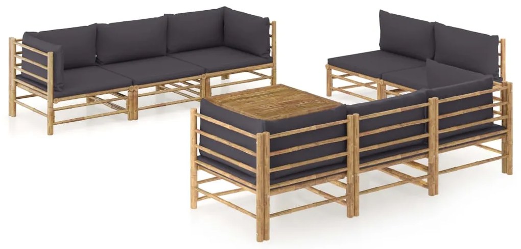 vidaXL Set mobilier de grădină cu perne gri închis, 9 piese, bambus