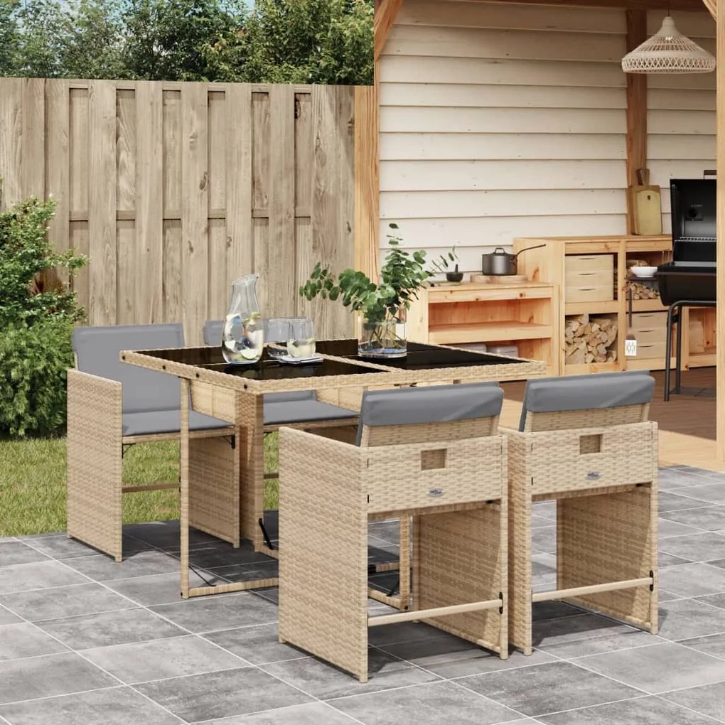 vidaXL Set mobilier pentru grădină, 5 piese, cu perne, bej, poliratan