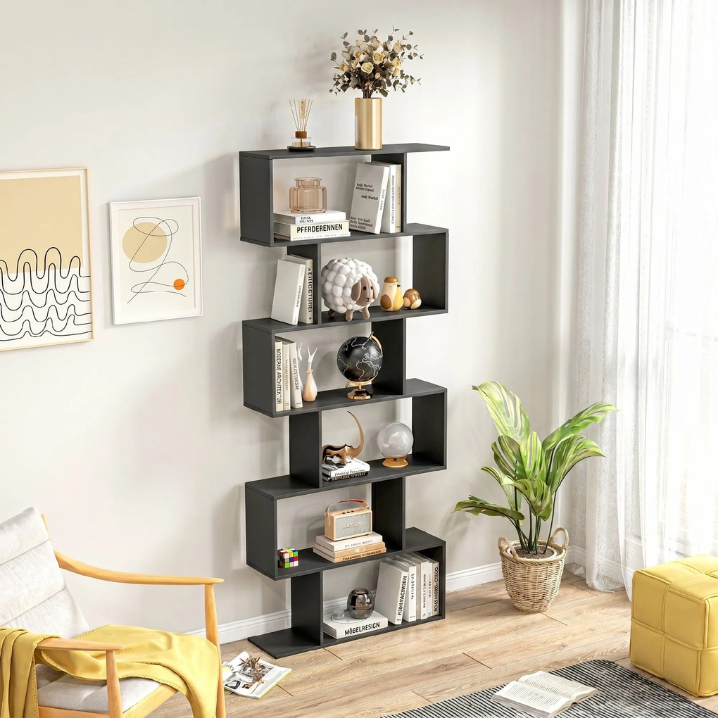 HOMCOM Bibliotecă din Lemn, Design Modern cu 6 Rafturi, 80x23x192 cm, Negru | Aosom Romania