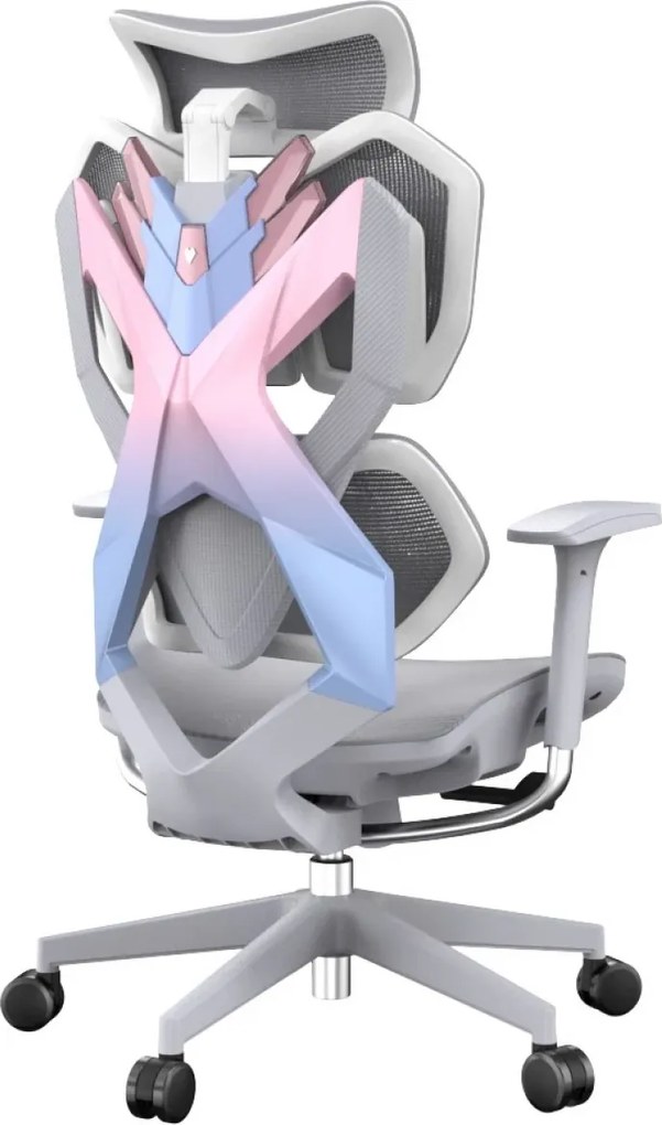 RESIGILAT- Scaun ergonomic SIHOO X5C-207, cotiere 3D, suport lombar reglabil, tetiera 3D, mecanism multifunctional inclinare/blocare, pivotant, Mesh, Gri/Roz