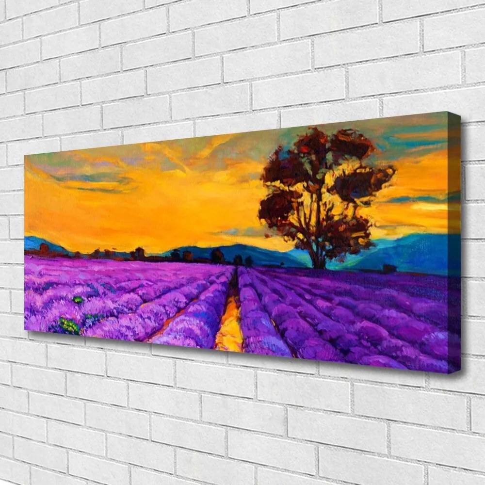 Tablou pe panza canvas Câmp Peisaj Violet Galben Maro