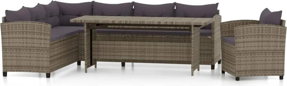 vidaXL Set mobilier de grădină cu perne, 3 piese, gri, poliratan