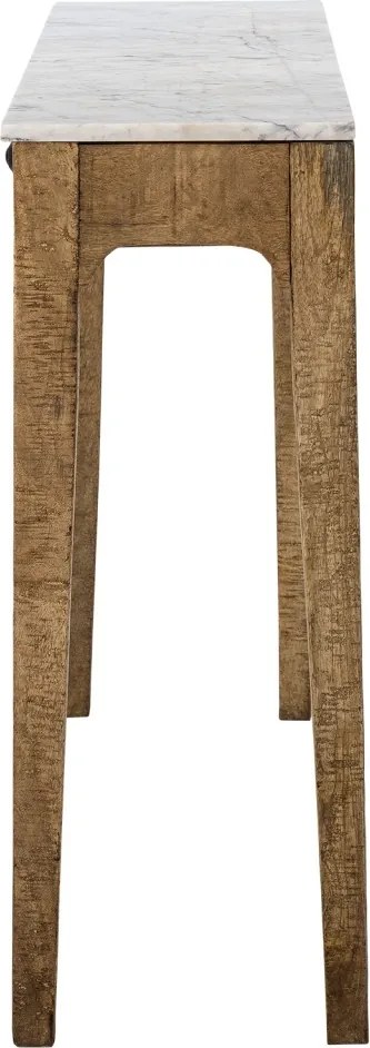Consolă rustică din lemn de mango maro cu blat de marmură, 110x28x76 cm, „Hauge"