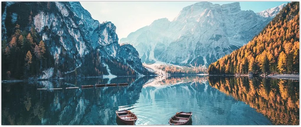 Tablou - Bărci pe Lacul Braies (120x50 cm)