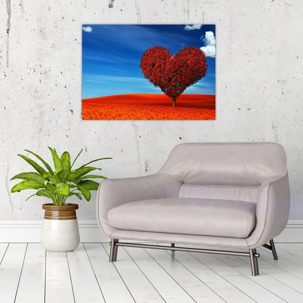 Tablou pe sticlă - Inimă din copac (70x50 cm)