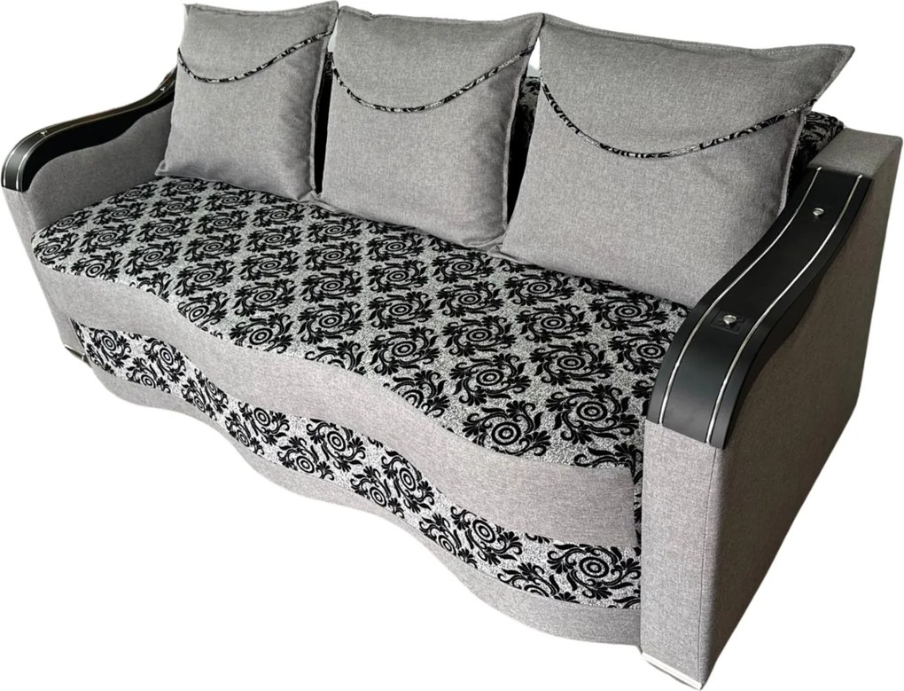 Canapea DIANA extensibila, 3 locuri, cu lada de depozitare, stofa maro cu bej , 220x100x80 Gri + Negru