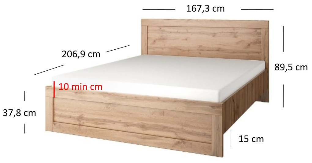 Pat matrimonial 160 cm Mirella (Stejar wotan) (cu somieră). 1053074