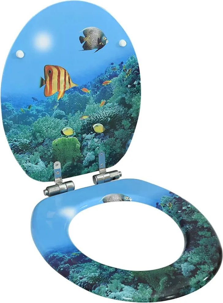 vidaXL Capac WC cu închidere silențioasă, MDF, model subacvatic