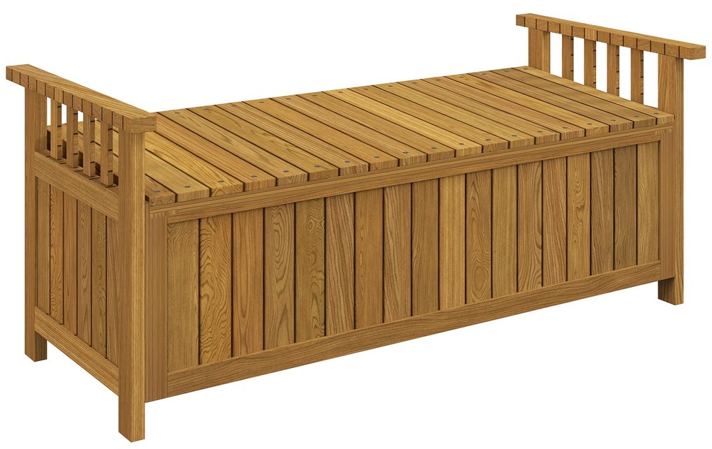 Outsunny Banca de grădină pentru 2 persoane din lemn, cu depozitare de 186L, banca de exterior cu brațe, 128,5 x 56 x 53,5 cm, maro | Aosom Romania
