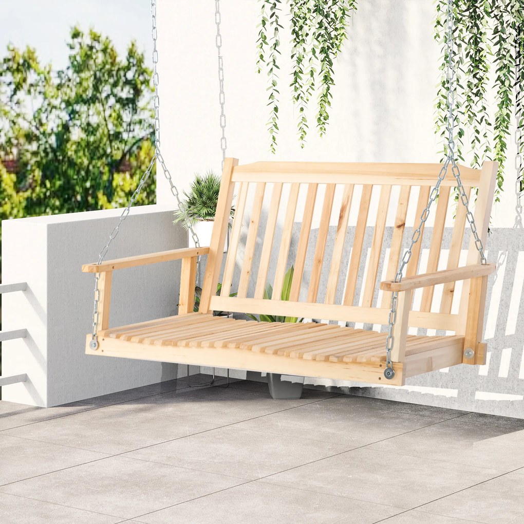 Outsunny Leagăn de Grădină pentru 2 Persoane Cușcă de Leagăn Masiv Patio Terasă Curte Lemn Natural 117 x 69 x 60 cm | Aosom Romania