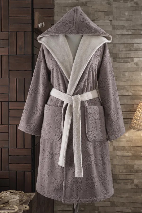 Halat scurt pentru femei LEAF cu glugă M Bej / Beige