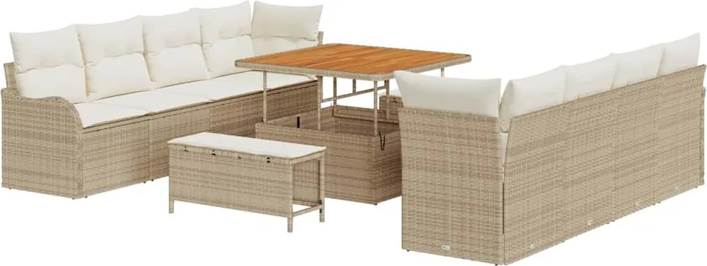 vidaXL Set de canapele pentru grădină cu pernă 11 pcs Bej poliratan